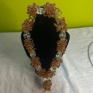 Gold and Red Beaded Necklace